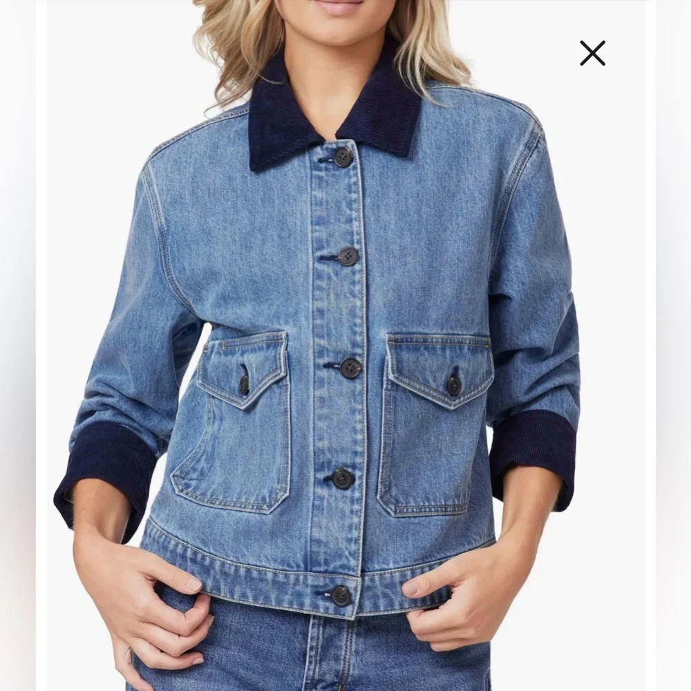 NEW🌟Scotch & Soda Chore Crop Denim Jacket with corduroy at the collar and cuffs - Picture 2 of 8